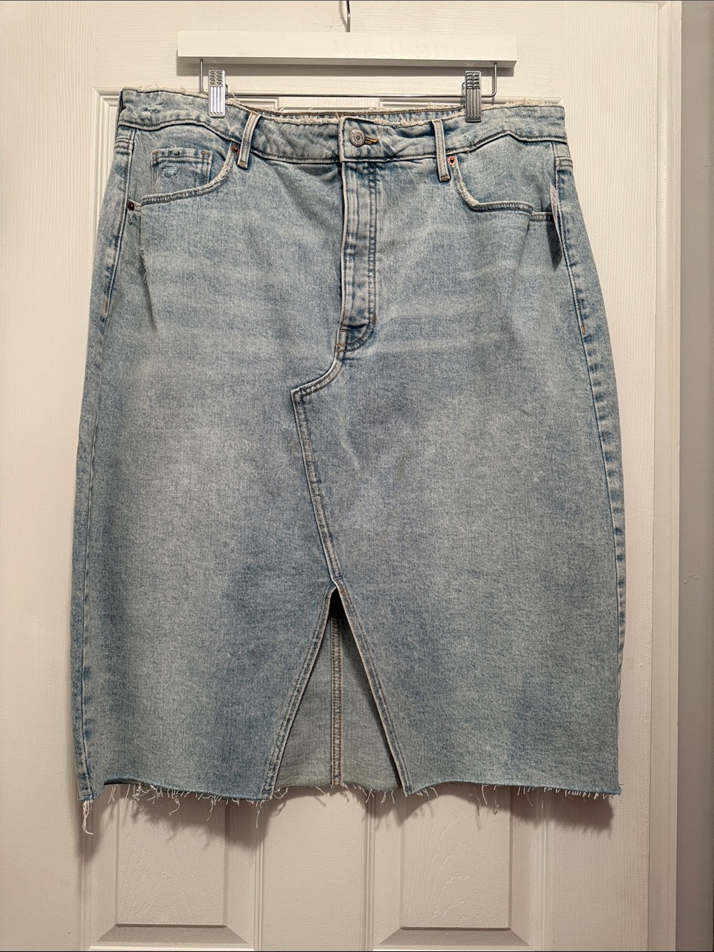 Old Navy Light Wash Denim Midi Skirt with Front Slit